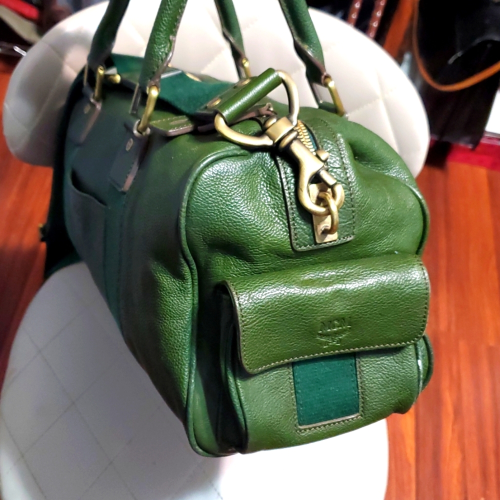 MCM Olive Green Leather Travel Bag - Picture 12 of 17